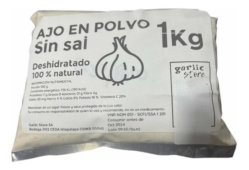 Ajo Molido En Polvo Sin Sal 1 Kg, Deshidratado 