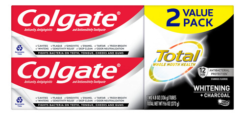 Pasta De Dientes Colgate Total Whitening + Charcoal 140 Ml,