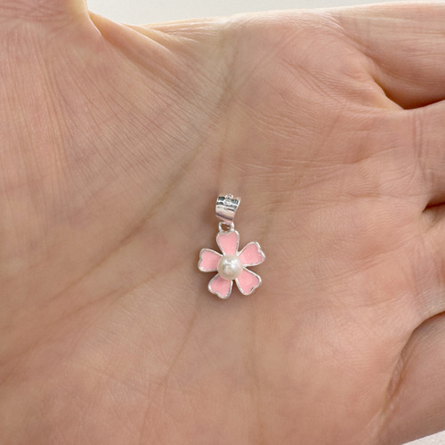 Dije Flor Con Perla Plata 925 Rosa