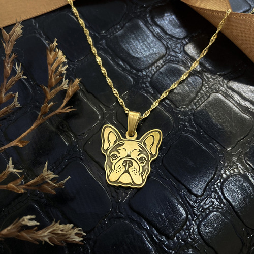 Cadena Y Dije Perro Bulldog Francés Oro 18k Oro 18k 50 Cm
