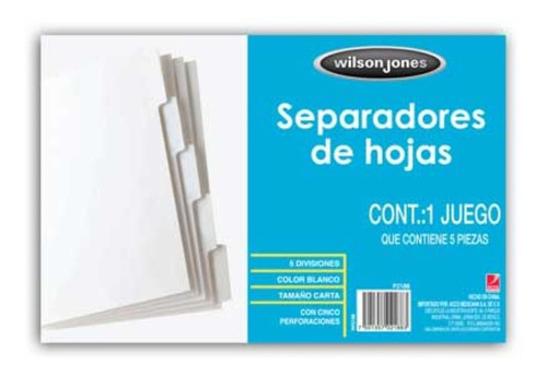 Separador Acco 5 Divisiones Papel Blanco - P2188 /v