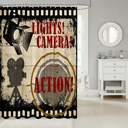 Cortina De Ducha Vintage Cine - Decoración Baño Rustic