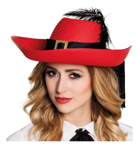 Sombrero Mosquetero Rojo C/pluma Negra Cotillon Juanalalo