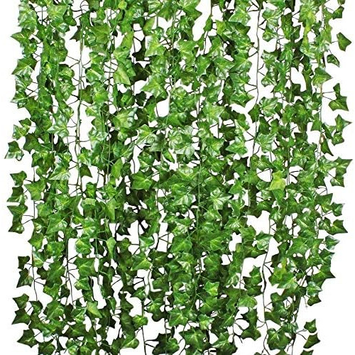 12 Hebras Artificial Ivy Leaf Plants Vine Hanging Garla...
