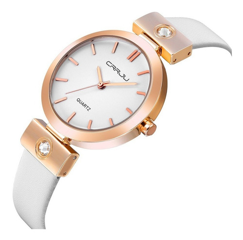 Relógio Dourado Feminino De Pulso Quartz Pulseira Em Couro