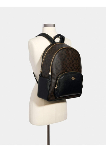 Mochila Coach Café Monogram Court Backpack Color Marrón Oscuro Diseño De La Tela Liso