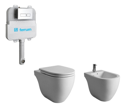 Juego Baño Ferrum Fontana Inodoro Corto Bidet Tapa Deposito