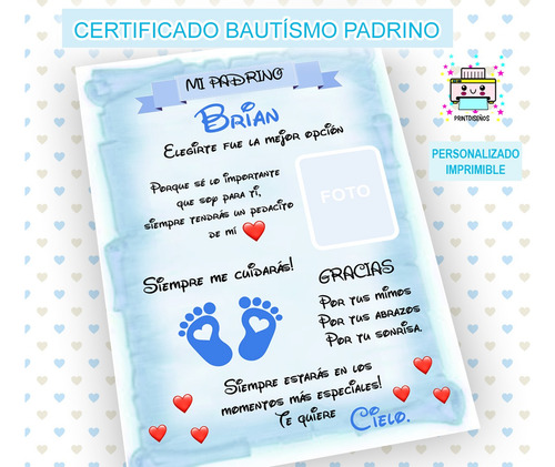 Certificado De Bautismo Padrino Para Imprimir