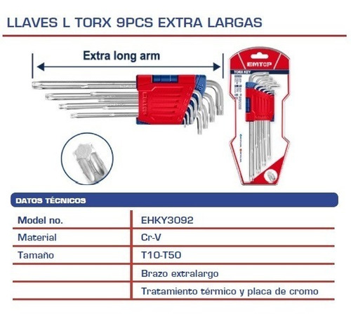 Imagen 2 de 4 de Llaves Tipo L Torx 9pcs Extra Largas