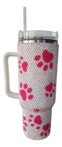 Vaso Térmico Brillo Strass Quencher 1200ml 1.2lts Acero Inox Fucsia Huellas