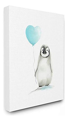 Cartel Bebé Pingüino Con Globo Azul Lona Pared Arte