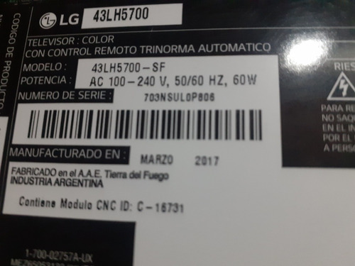 Placa Fuente LG 43lh5700 Impecable!