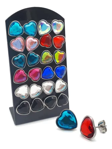 comprar 12 Par Aros Corazón Piedra Tornasol Acero Quirúrgico Xmayor