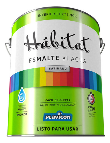 Esmalte Al Agua Habitat Plavicon Satinado 1 Litro Color Blanco