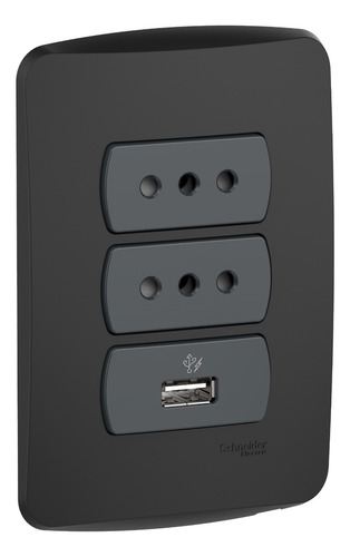 Placa Armada 2 Enchufe + 1 Usb - Grafito Armada Miluz