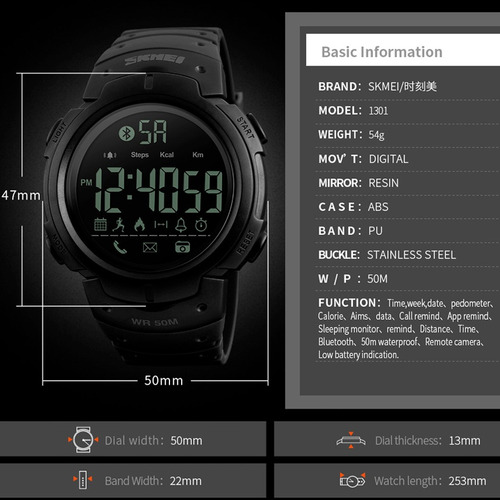 Reloj Skmei Deportivo Calorías Podómetro Acuático Bluetooth