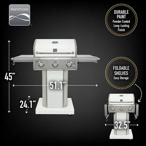 Parrilla De Barbacoa 3 Quemadores Gas Propano Blanco Kenmore