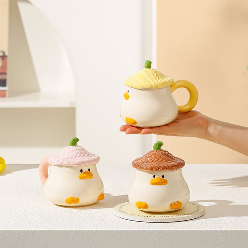 Taza Café Pato Divertida Con Tapa - Vajilla Animales