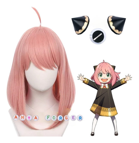 Peluca Anya Forger Cosplay Spy X Family Anime Wig Accesorio