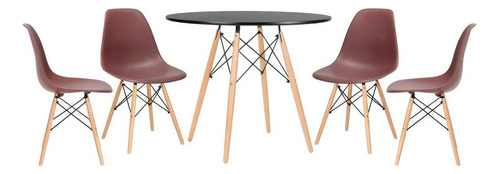 Kit  Mesa Eames 90 Cm Preto  4 Cadeiras Eames Wood Cor Da Tampa Mesa Preto Com Cadeiras Marrom