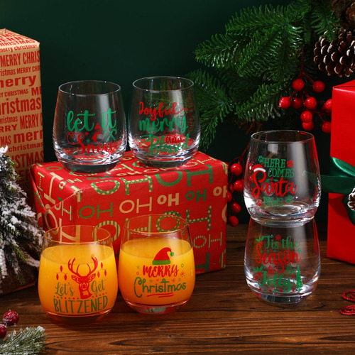 Pickmesh 6 Copas De Vino Navideñas De 12 Oz, Copa De Vino Si