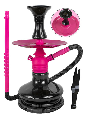 Narguile Mini Monster Preto 1 Saída Completo Alta Carburação Cor Rosa Com Preto