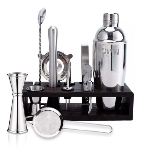 Juego Bartender Coctelera Utensilios Bar Inoxidable 12 Pzs Color Negro