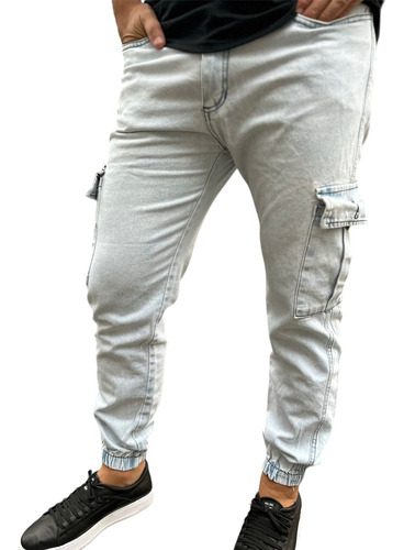 Jeans Cargo Mom Liso Con Puño