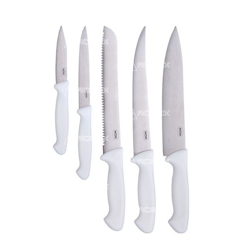 Imagen 1 de 5 de Set Cuchillos Cuchillas Acero 5 Piezas Mango Blanco