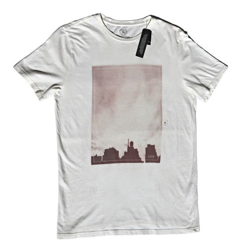 Playera Beige Con Estampado Café De Ciudad Manga Corta 