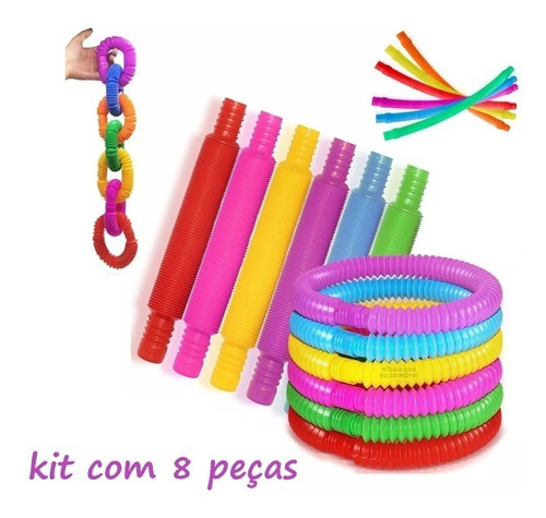 Kit 8 Pop Tube Fidget Toy Canos Anti-stress Brinquedo