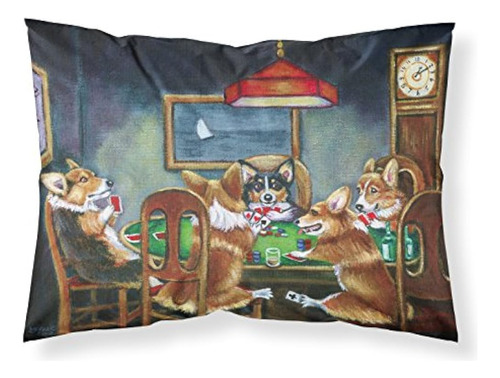 Tesoros De La Caroline 7416pillowcase Corgi Jugar Póker Tela