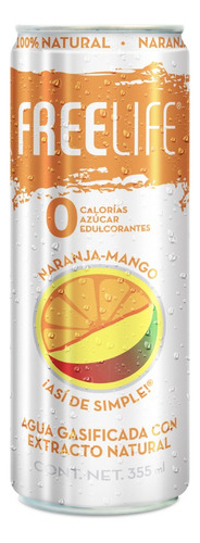 8 Pack Agua Mineral Sabor Naranja Mango Freelife 355 Ml