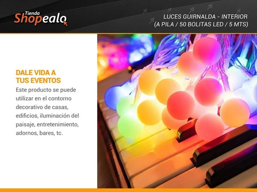 Imagen 4 de 8 de Luces Decorativa Bolita 50 Led 5 Mt A Pila Multicolor + Cta*