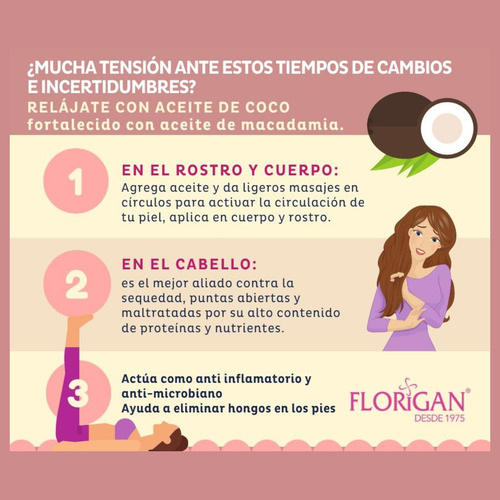 Aceite De Coco Reestructurante Multiaplicacion Florigan® 3pz