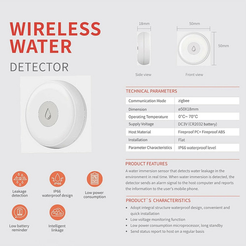 Sensor Derrame Agua Zigbee Para Tuya / Smartlife / Ewelink