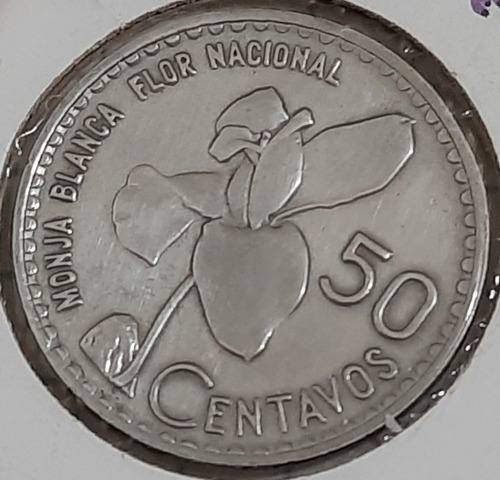 Moneda Plata Guatemala, 50 Cent. De Quetzal, 1963.