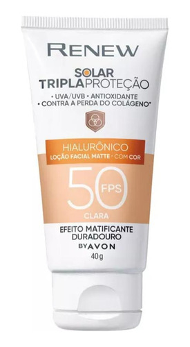 Protetor Solar Renew Matte Com Cor Clara Fps 50 Avon 40g