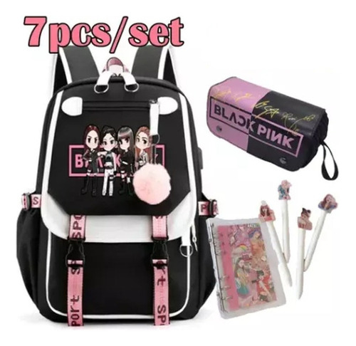 Mochila Blackpink Kpop Juvenil Coreana Con Bolígrafo 7 Pieza