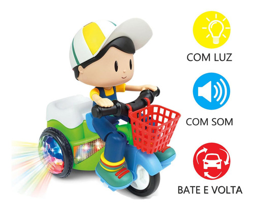 Boneco Passeio Triciclo Bate Volta Com Manobras Giro Som Luz