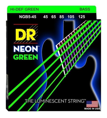 Cuerdas Bajo Elect 5cdas 45/125 Neon Green Dr Ngb5-45 +