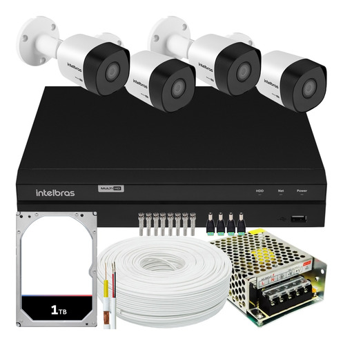 Kit Cftv Monitoramento 4 Cameras Intelbras 3130 Dvr 1204 1tb