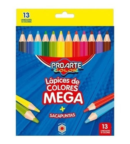 Lapices 12 Colores Mega Jumbo + Sacapunta Proarte