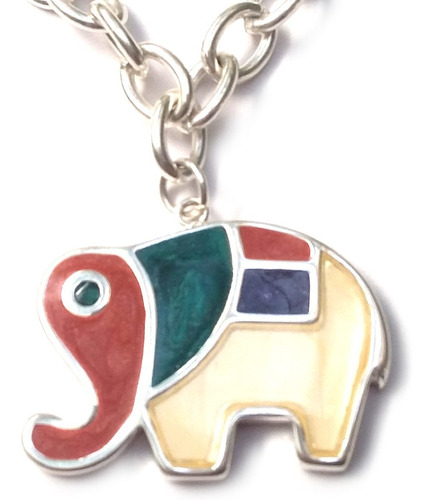 Collar / Cadena Acero Blanco Dije Elefante + Estuche