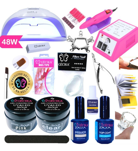 Imagem 1 de 3 de Kit Unhas Acrigel Lixa Cabine Uv Led Bivolt Sun 5 Gécika