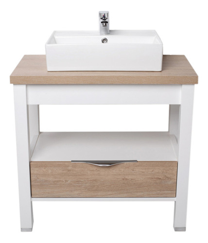 Vanitory De Pie Campi Oak Blanco-roble C/mesada P/bacha 80cm