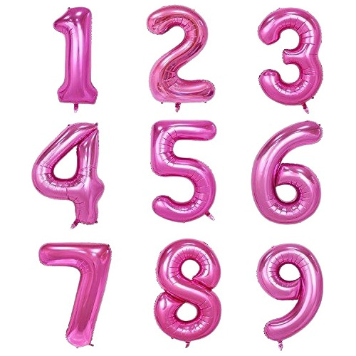 Globos Numeros Rosa Metalizado Cumpleaños Decoracion X1