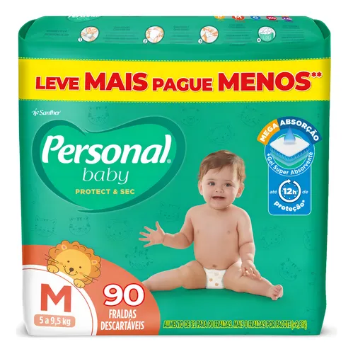 Fralda Protect & Sec 90 Unidades Tamanho Médio Personal Baby