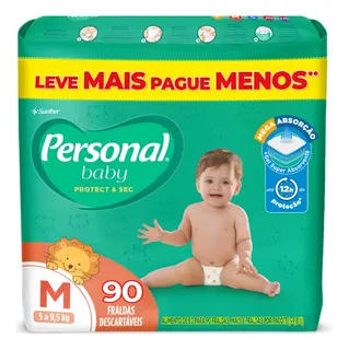 Fralda Protect Sec 90 Unidades Tamanho Medio Personal Baby