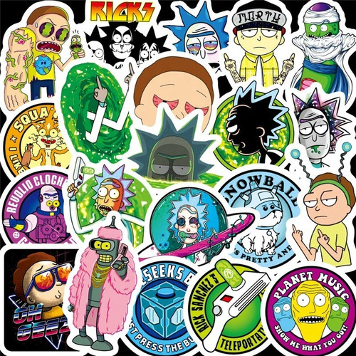 Rick Y Morty Stickers 35 Calcomanias Pvc Vs Agua
